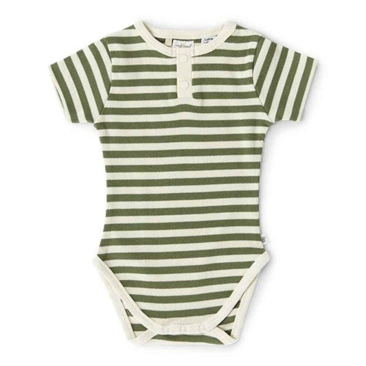 Snuggle Hunny Short Sleeve Organic Bodysuit - Olive Stripe