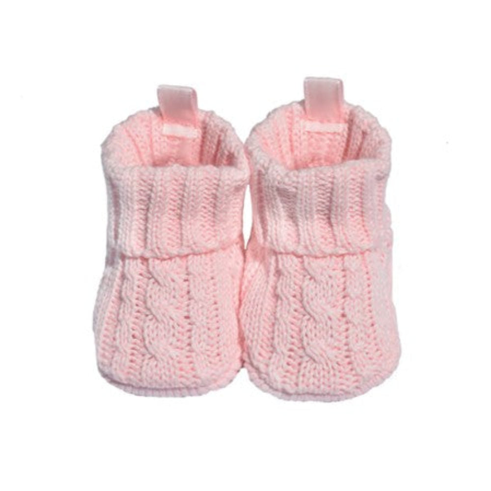 Playette Cable Knitted Bootie Pink - 0-6 mths