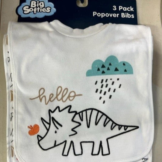 Big Softies Bib Popover 3 Pk - Dino