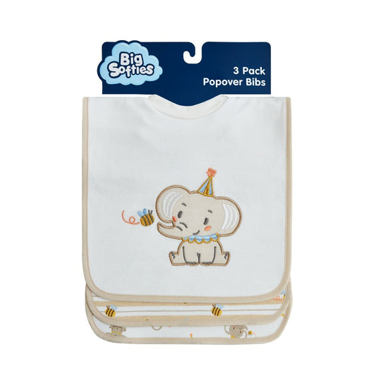 Big Softies Bib Popover 3 Pk - Elephant