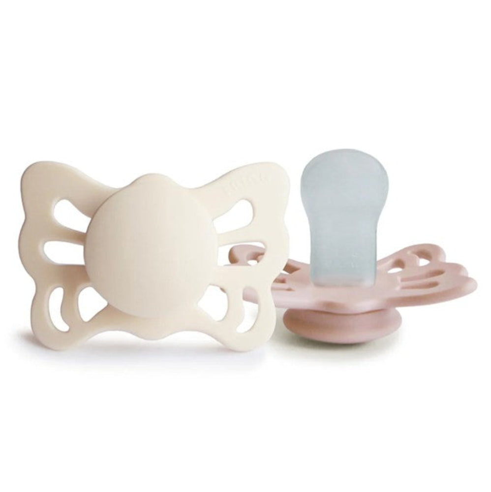 FRIGG Butterfly Anatomical Silicone Pacifier 2 Pack - Cream/Blush