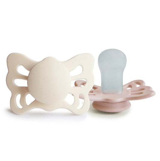 FRIGG Butterfly Anatomical Silicone Pacifier 2 Pack - Cream/Blush