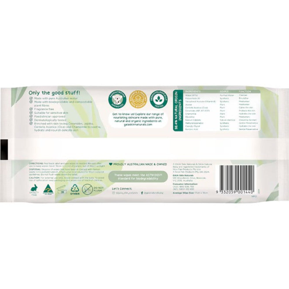 GAIA Bio Water + Creamides Wipes 70 pk