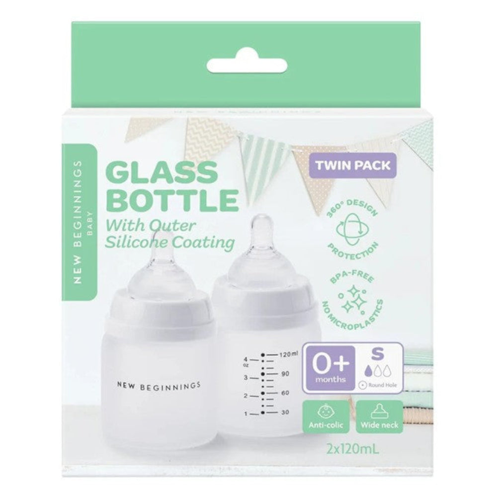 New Beginnings Classic Glass Bottle with Silicone Outer - 120 ml Twin Pack