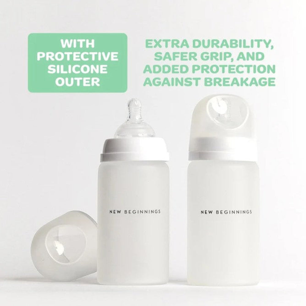New Beginnings Classic Glass Bottle with Silicone Outer - 240 ml Twin Pack