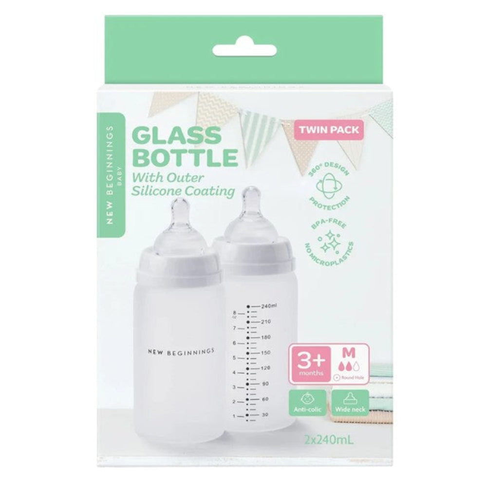 New Beginnings Classic Glass Bottle with Silicone Outer - 240 ml Twin Pack
