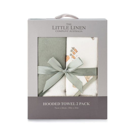 Little Linen Hooded Towel 2 Pk - Farmyard Lamb