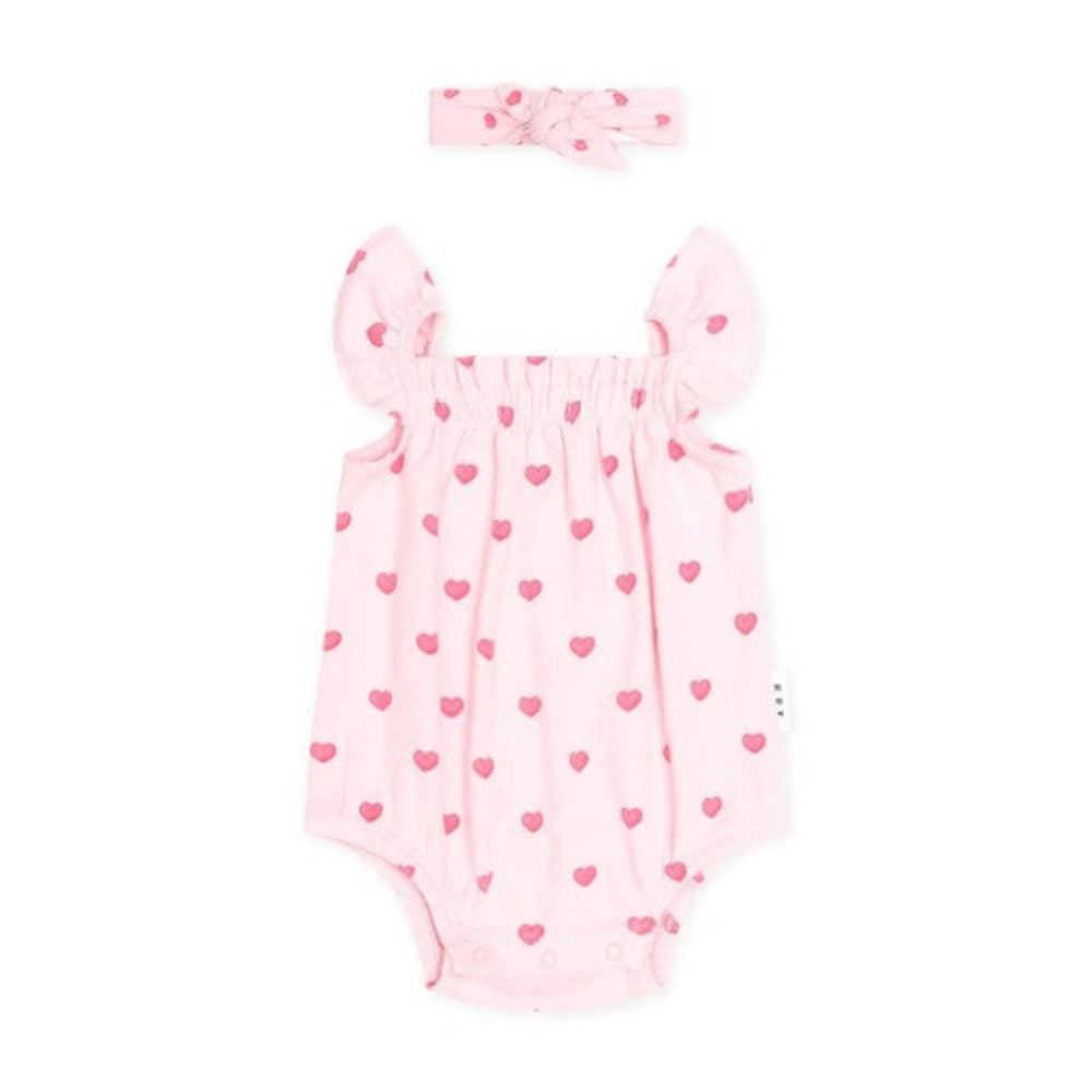 Huxbaby I Heart You Pointelle Bubble Romper And Headband