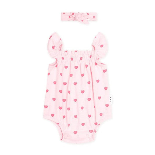 Huxbaby I Heart You Pointelle Bubble Romper And Headband