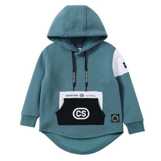 Cracked Soda Jet Detailed Pocket Hoodie - Teal