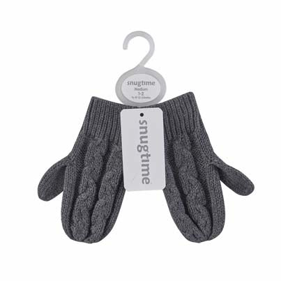Snugtime Cable Knitted Mittens - Charcoal