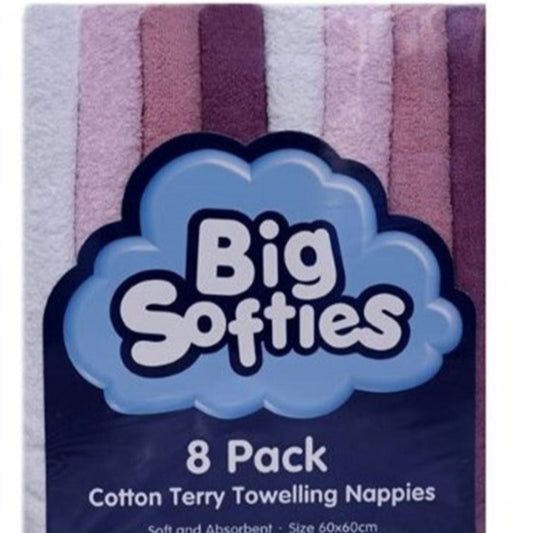 Big Softies Towelling Coloured Nappies 8 pk Girl