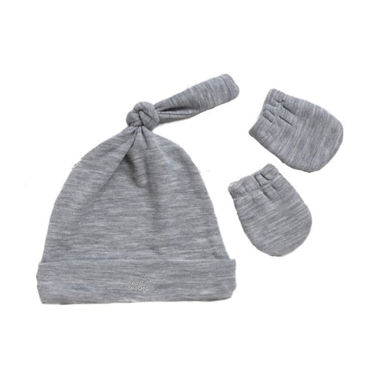 Merino Baby Hat and Mitten Set - Grey