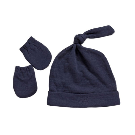 Merino Baby Hat and Mitten Set - Navy