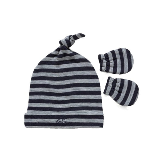 Merino Baby Hat and Mitten Set - Navy Stripe