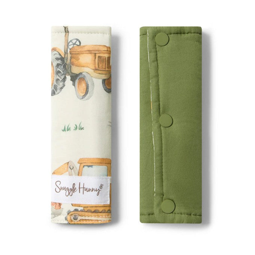 Snuggle Hunny Universal Reversible Pram Strap Covers - Diggers and Tractors