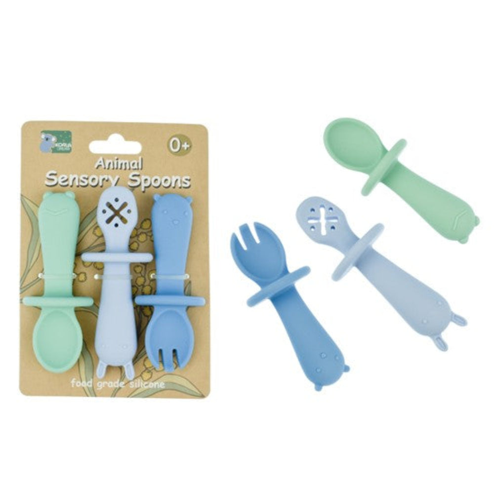 Koala Dream Silicone Animal Sensory Spoons - Blue/Green