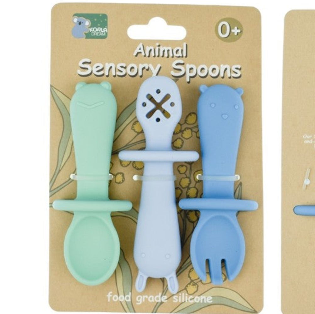 Koala Dream Silicone Animal Sensory Spoons - Blue/Green