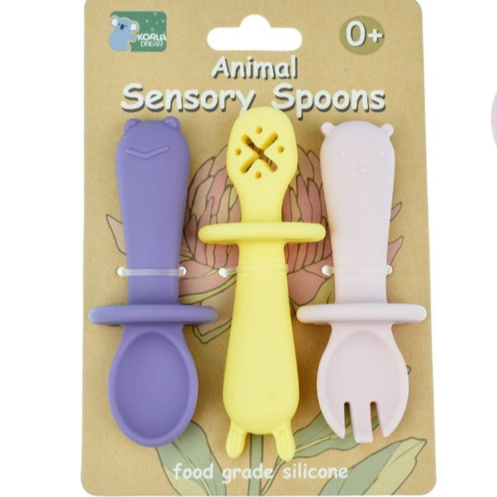 Koala Dream Silicone Animal Sensory Spoons - Pink/Yellow