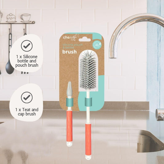 Cherub Baby Silicone Pouch and Bottle Brush - Clay