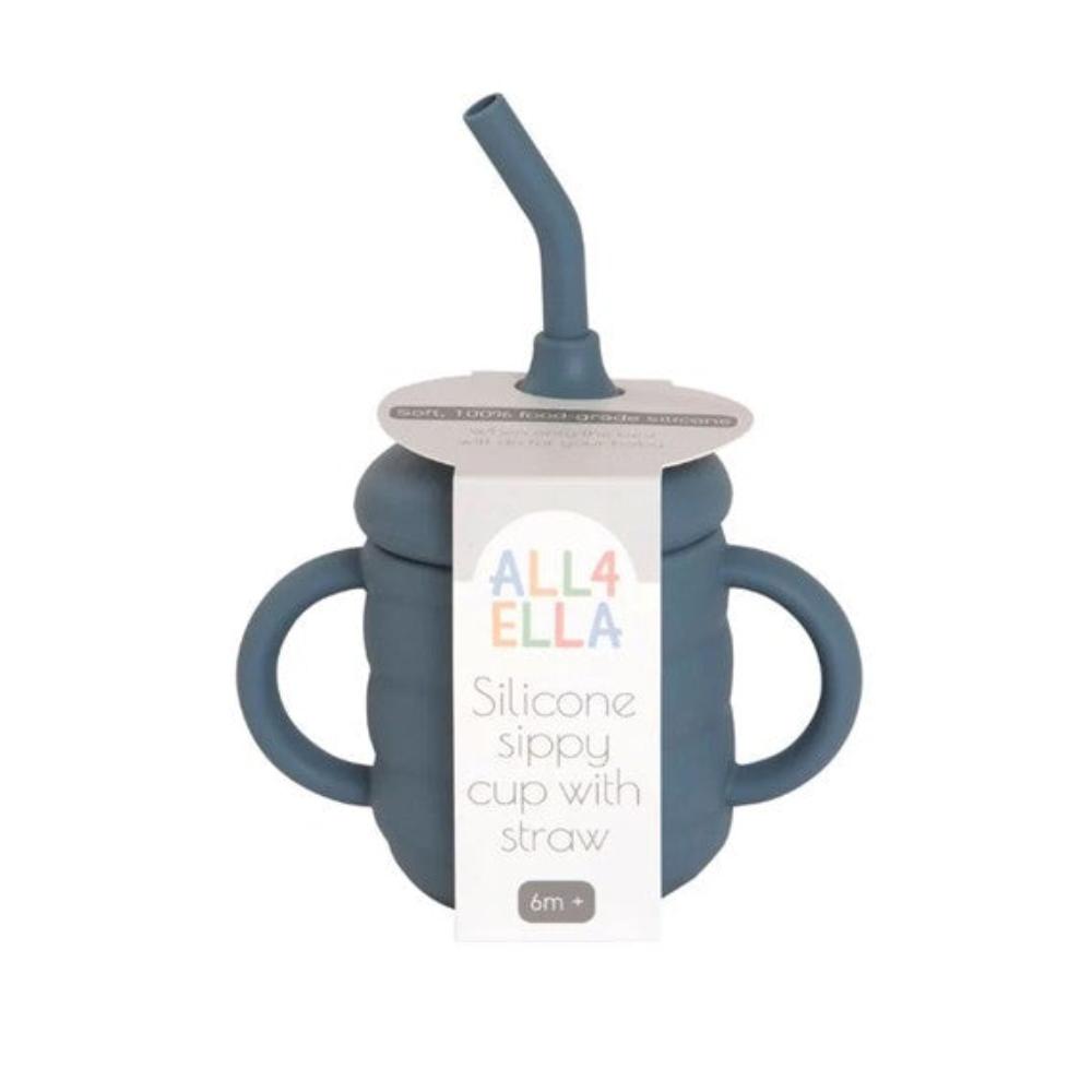 All4Ella Silicone Sippy Cup with Straw - Slate Blue