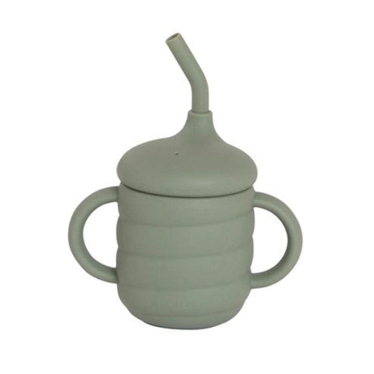 All4Ella Silicone Sippy Cup with Straw - Olive