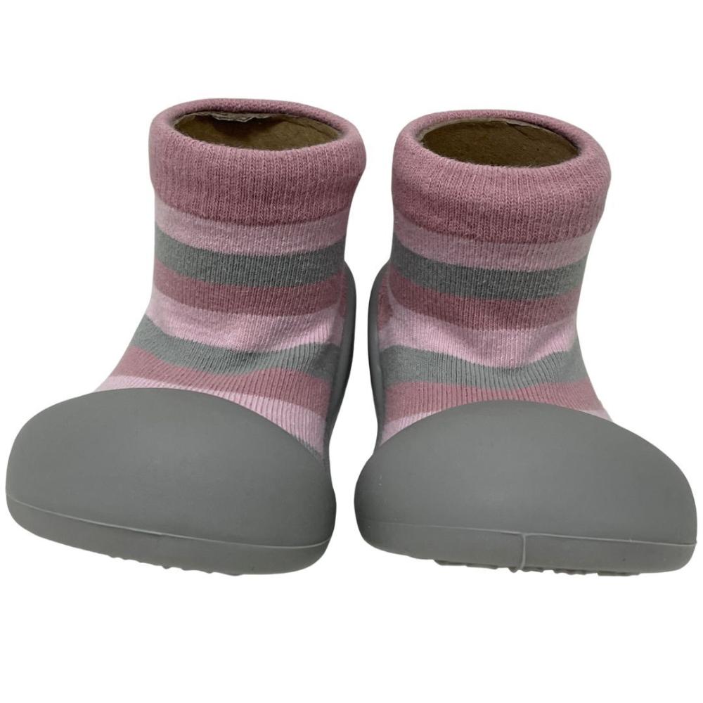 ES Kids Rubber Soled Socks - Pink/Grey Stripe