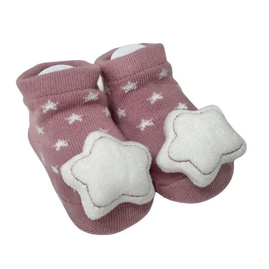 es kids Bunny Socks with Rattles - Blush/White Star