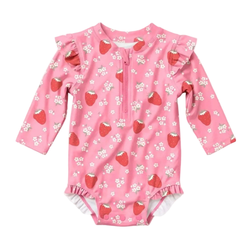 Toshi Swim Onesie Long Sleeve Twinkle - Strawberry