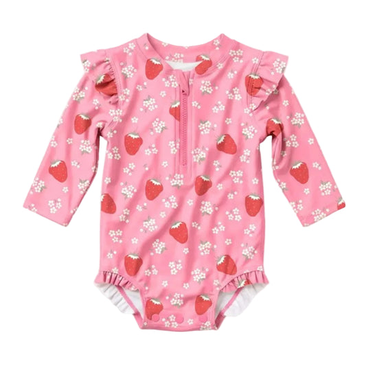 Toshi Swim Onesie Long Sleeve Twinkle - Strawberry