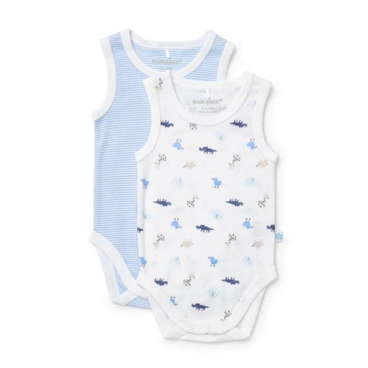 Marquise Sleeveless Bodysuit - 2 Pk Blue Stripe/Print