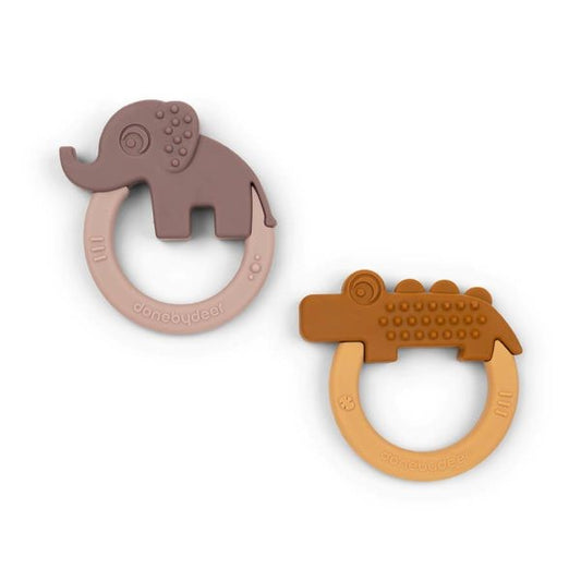 Done by Deer Silicone Teether 2 pk - Mustard/Powder