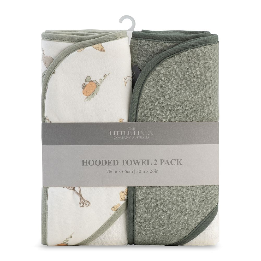 Little Linen Hooded Towel 2 Pk - Farmyard Lamb