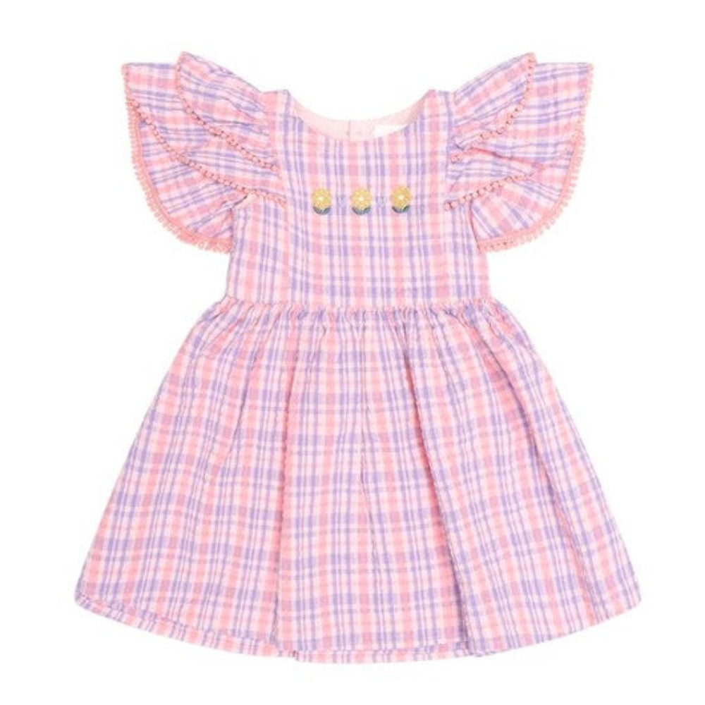 Huxbaby Floral Emb Tropical Check Dress
