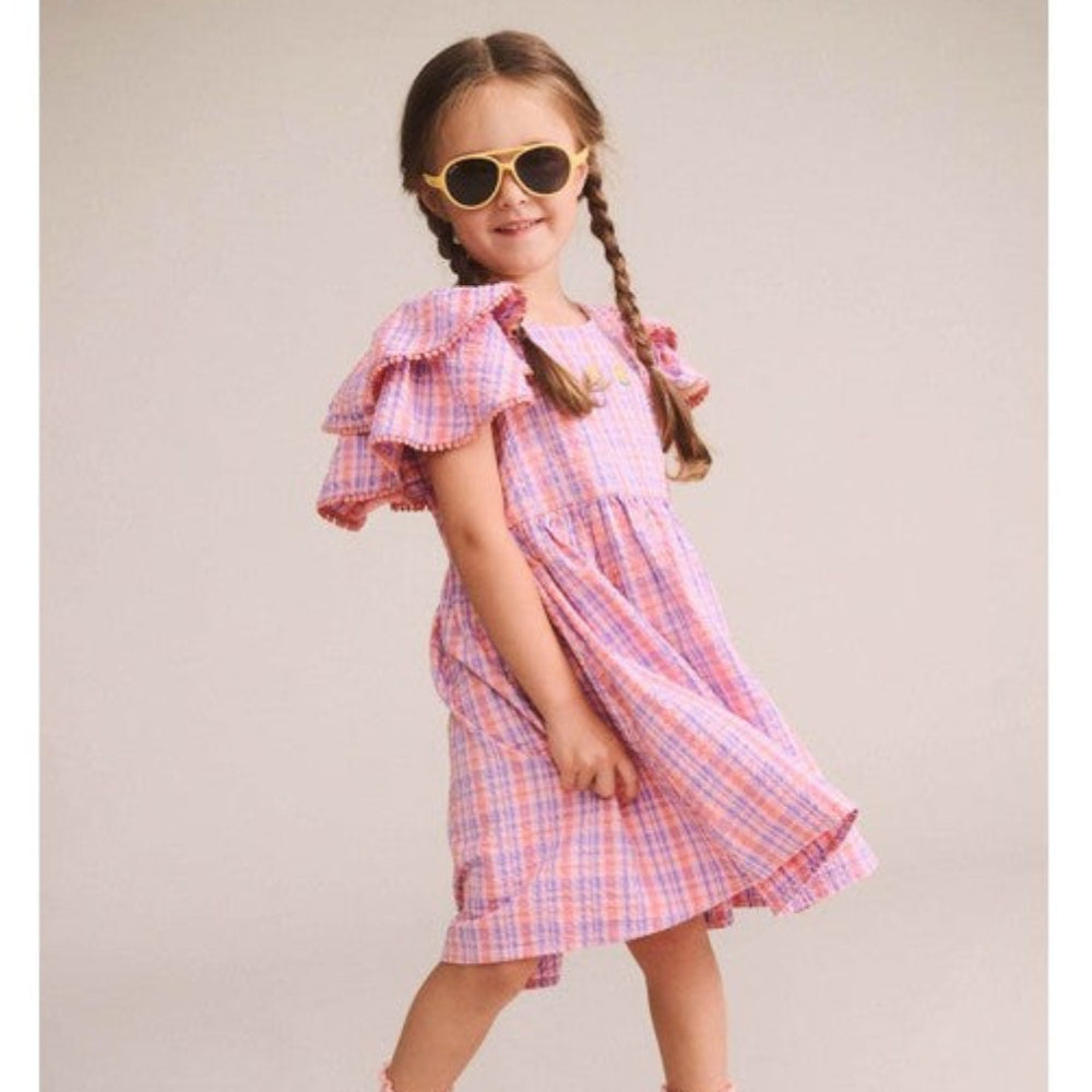 Huxbaby Floral Emb Tropical Check Dress