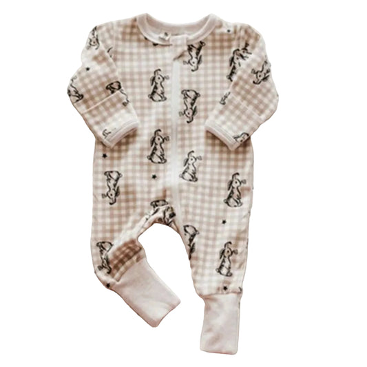 Bencer and Hazelnut Zipsuit - Gingham Bunny