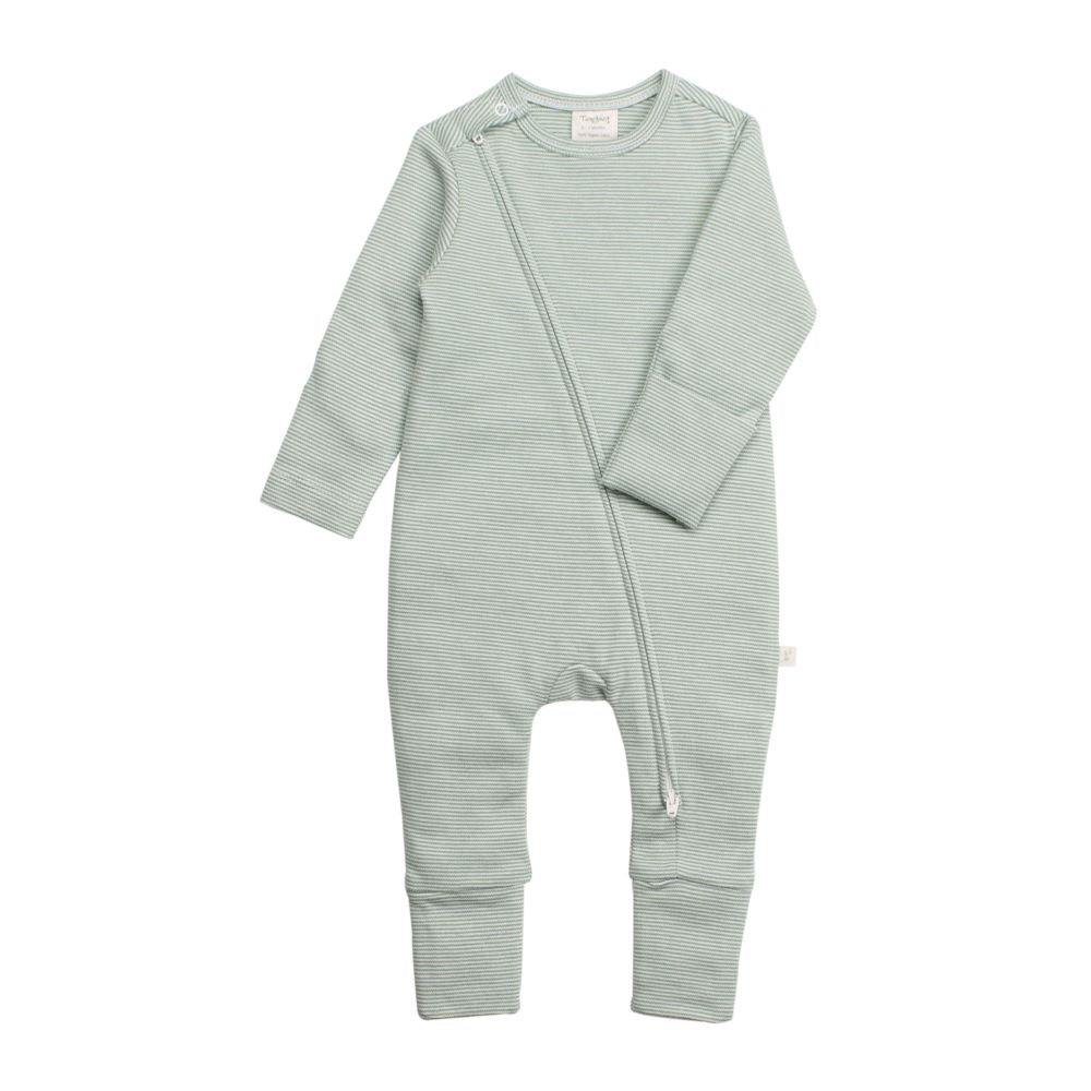 Tiny Twig Organic Cotton Zipsuit - Sage Stripes