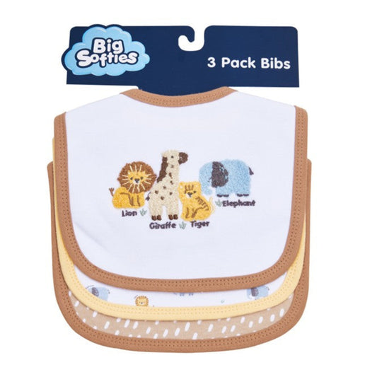 Big Softies 3 Pack Applique And Printed Bibs – Safari