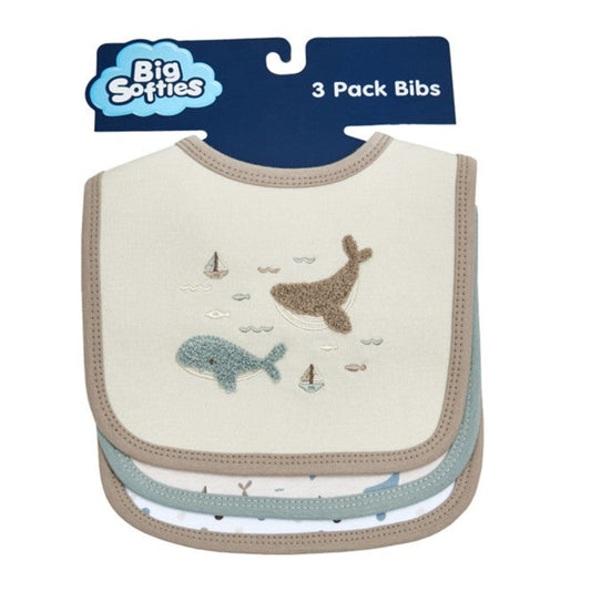 Big Softies 3 Pack Applique And Printed Bibs – Whale