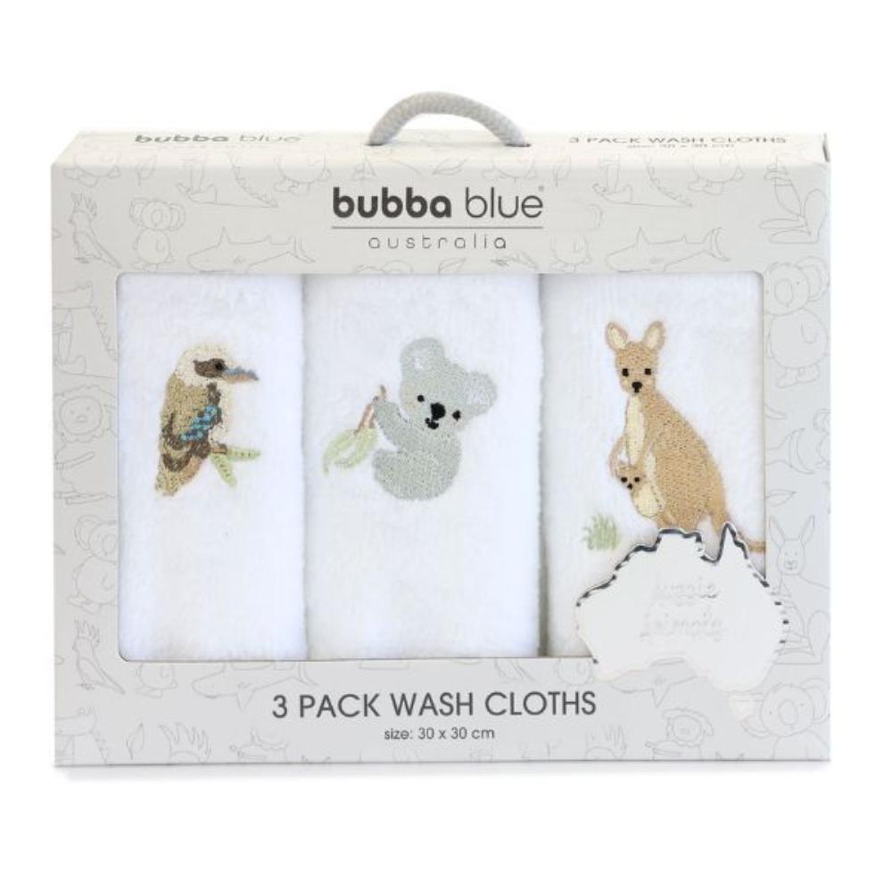 Bubba Blue Aussie Animals 3pk Wash Cloths