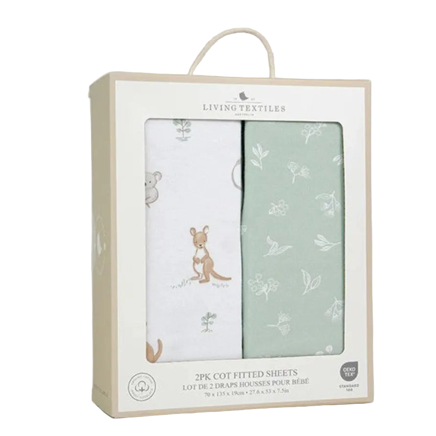 Living Textiles 2pk Jersey Cot Fitted Sheets - Australiana