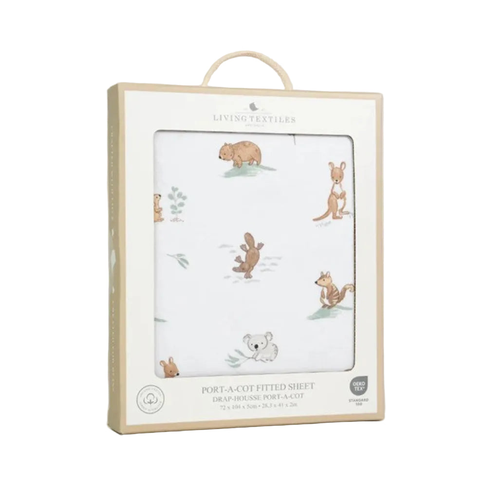 Living Textiles Port a Cot Fitted Sheet - Australiana