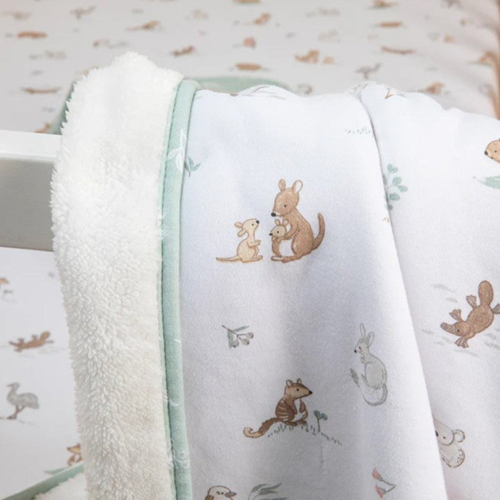 Living Textiles Jersey Sherpa Pram Blanket - Australiana