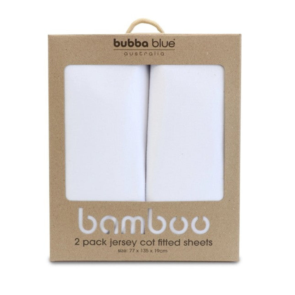 Bubba Blue White Bamboo Jersey Cot Sheet - 2 pk