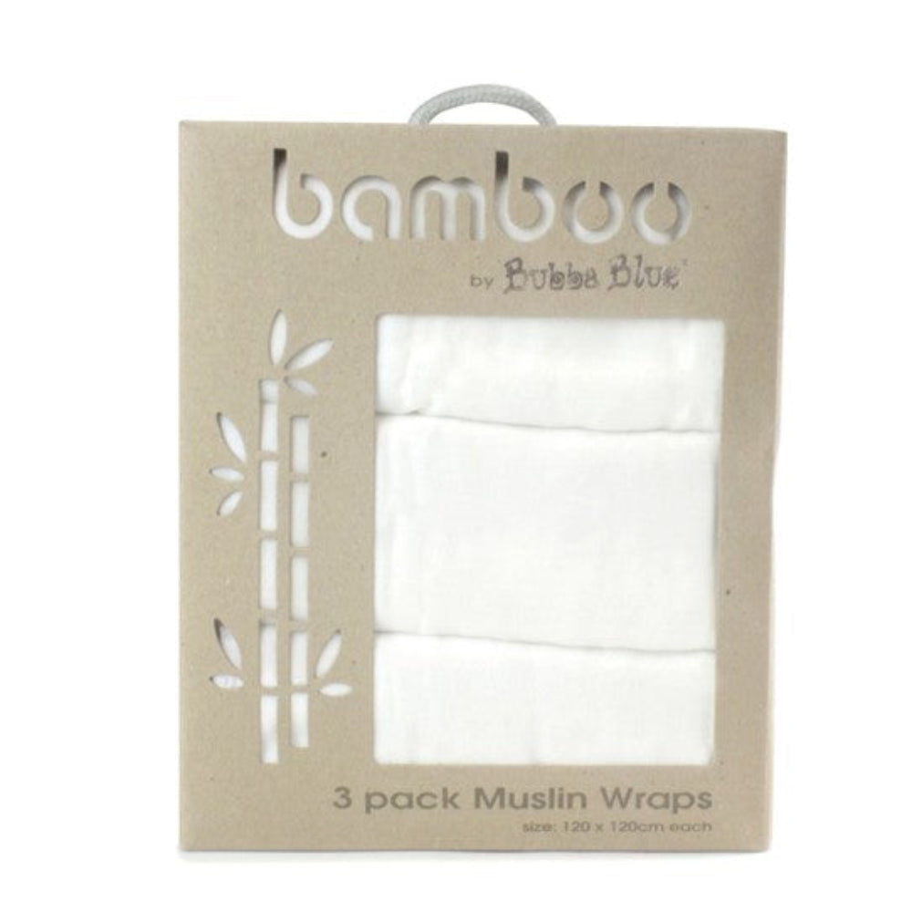 Bubba Blue White Bamboo 3 pk Muslin Swaddles