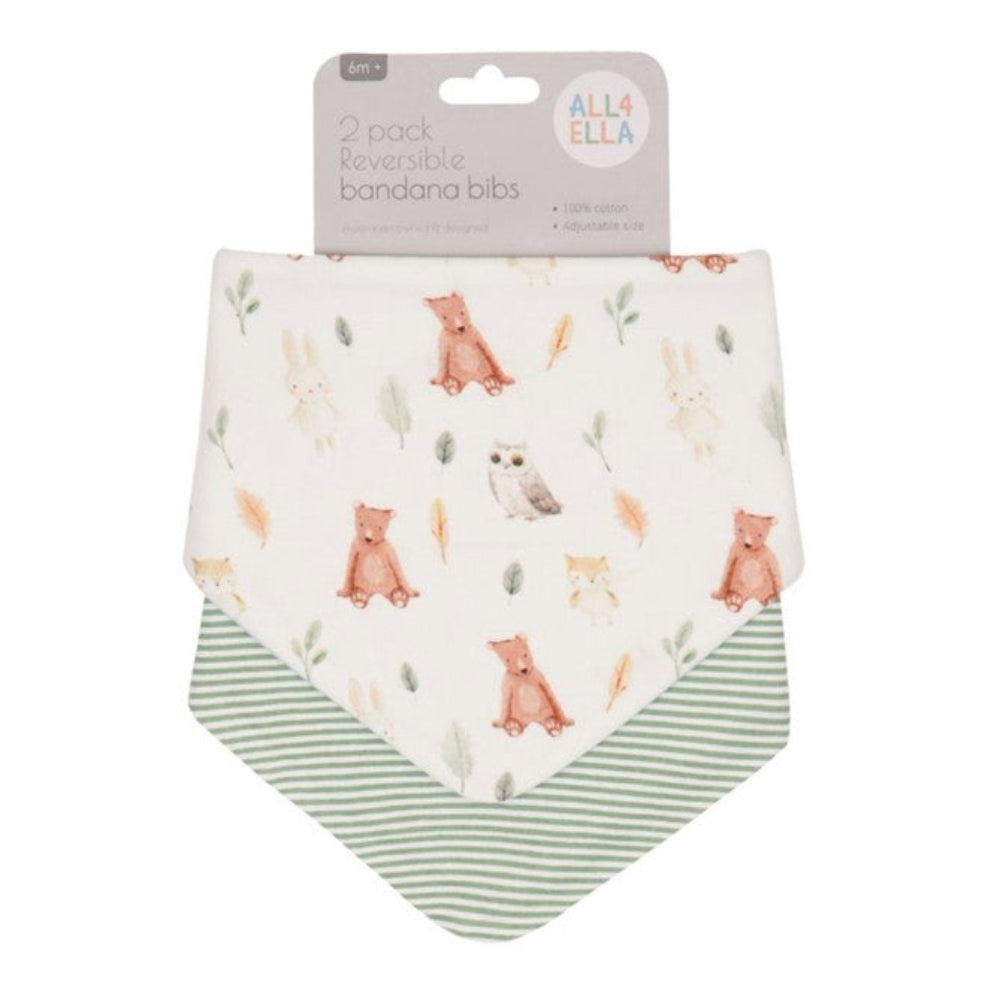 All4Ella Reversible Bandana Bibs - 2 pk - Forest Friends
