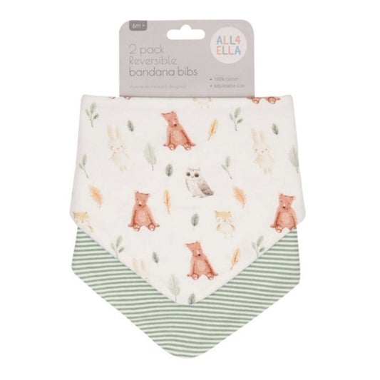 All4Ella Reversible Bandana Bibs - 2 pk - Forest Friends