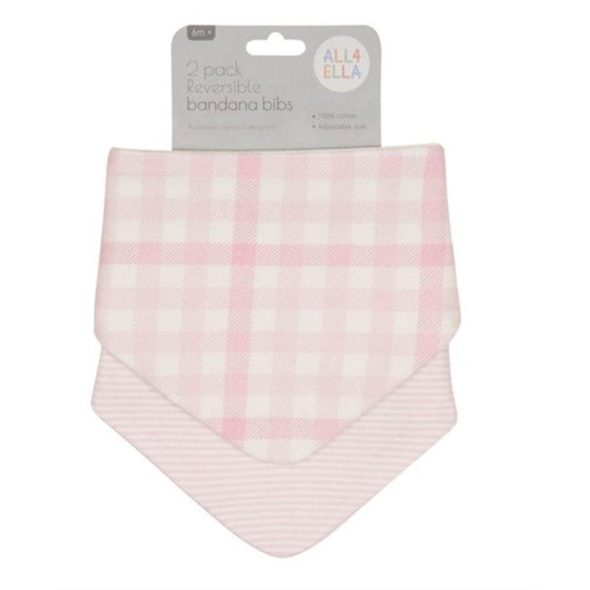 All4Ella Reversible Bandana Bibs - 2 pk - Gingham Pink