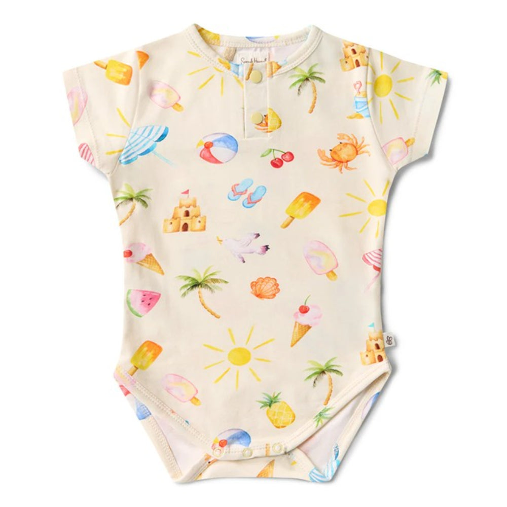 Snuggle Hunny Organic Short Sleeve Bodysuit - Beach Fun