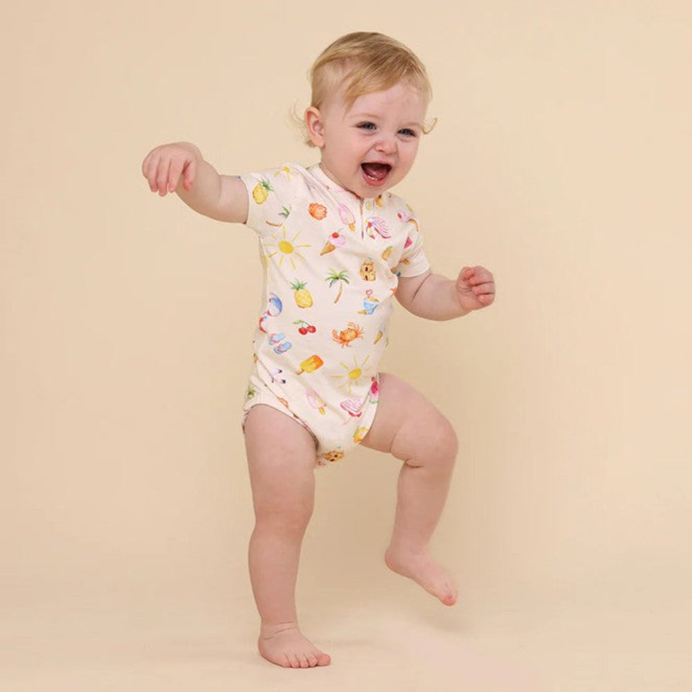 Snuggle Hunny Organic Short Sleeve Bodysuit - Beach Fun